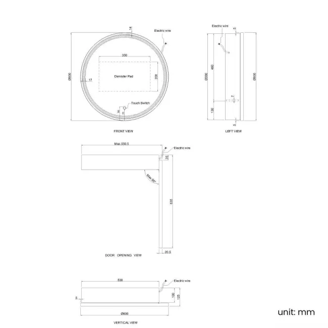 Mollie Matt Brass Round Illuminated LED Mirror Cabinet 600mm