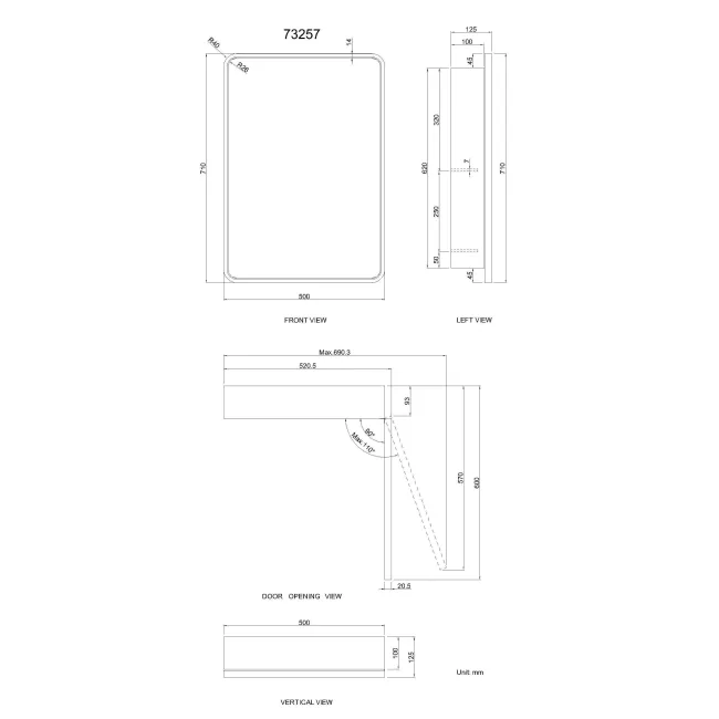 Olivia Matt Brass Mirror Cabinet 710x500mm