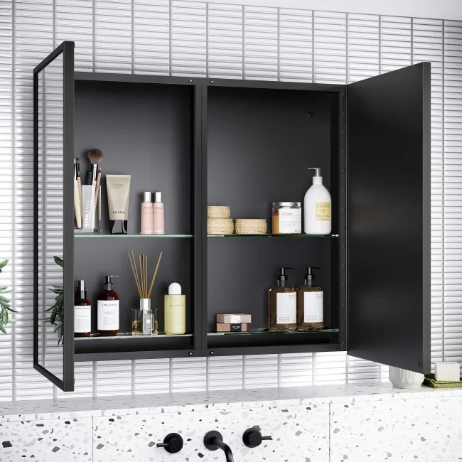 Mia Black Framed Mirror Cabinet 710x800mm