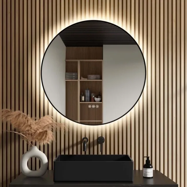 Mollie Black Framed Round Backlit LED Mirror With BLUETOOTH Speaker 800mm
