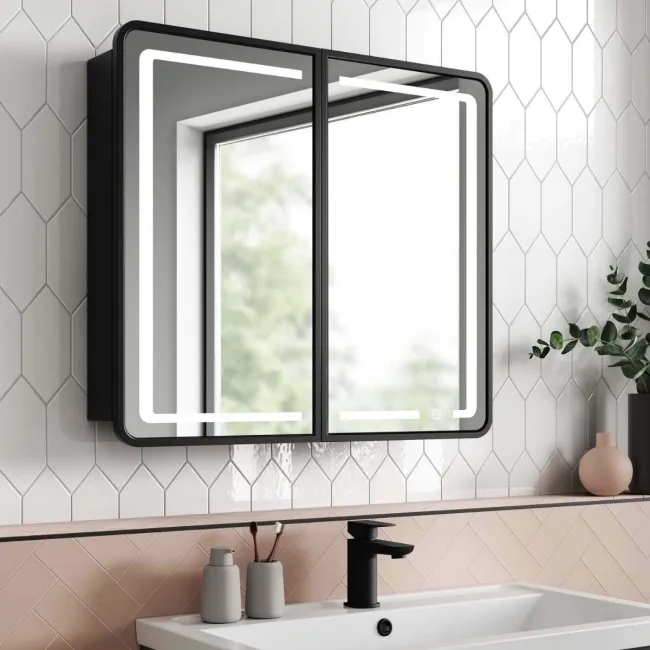 Olivia Black Framed Illuminated LED Mirror Cabinet 710x800mm