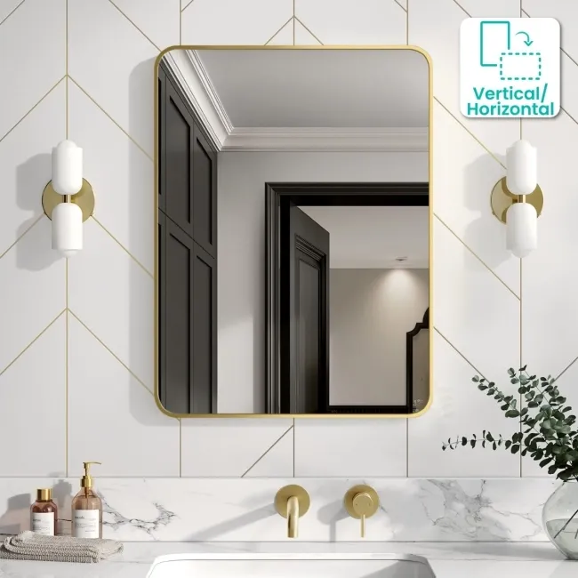 Essence Brushed Brass Rectangular Bathroom Mirror 800x600mm