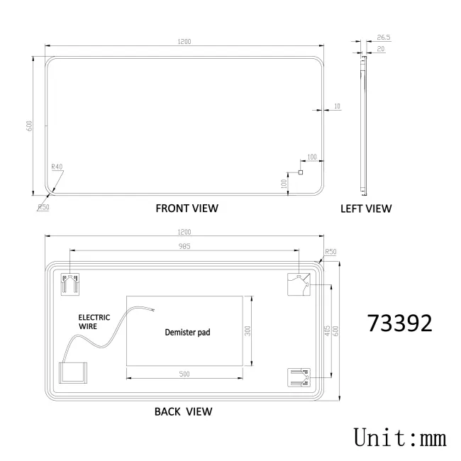 Mila Black Framed Backlit llluminated LED Mirror 600x1200mm