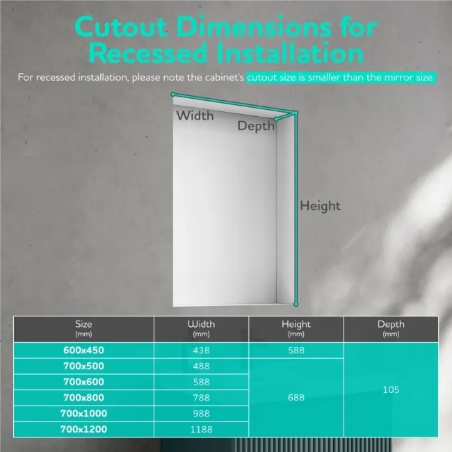 Selma Matt Black Illuminated LED Recessed Mirror Cabinet 700x800mm