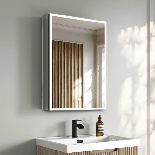 Esme Matt Black Illuminated LED Recessed Mirror Cabinet 700x500mm