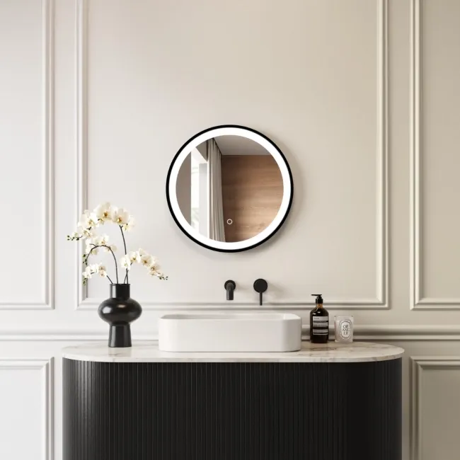 Delilah Black Framed Round Illuminated LED Mirror 500mm