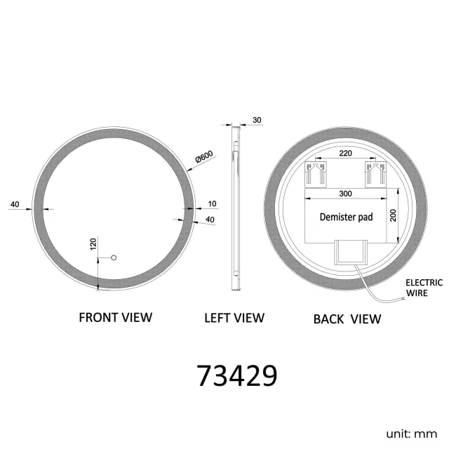  Delilah Brushed Brass Round Illuminated LED Mirror 600mm 