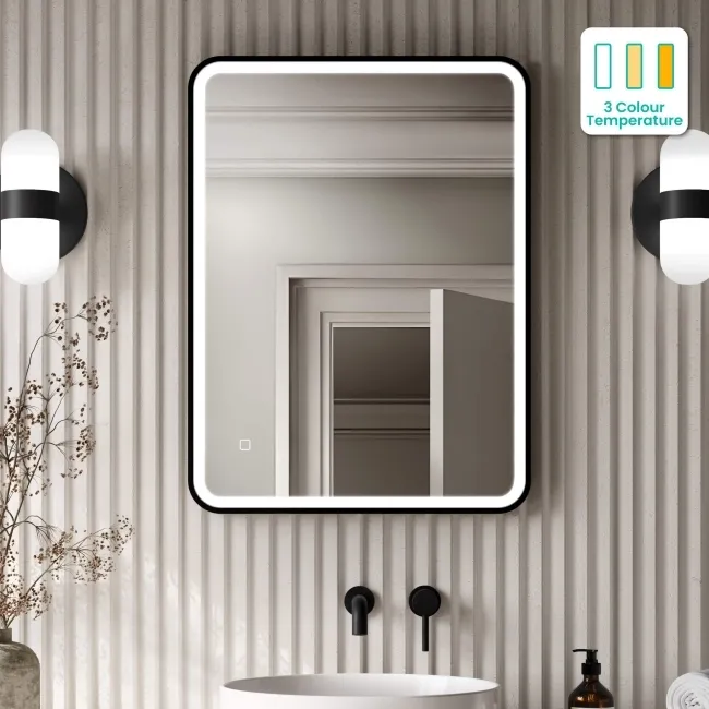Mila Black Framed Illuminated LED Mirror 800x600mm