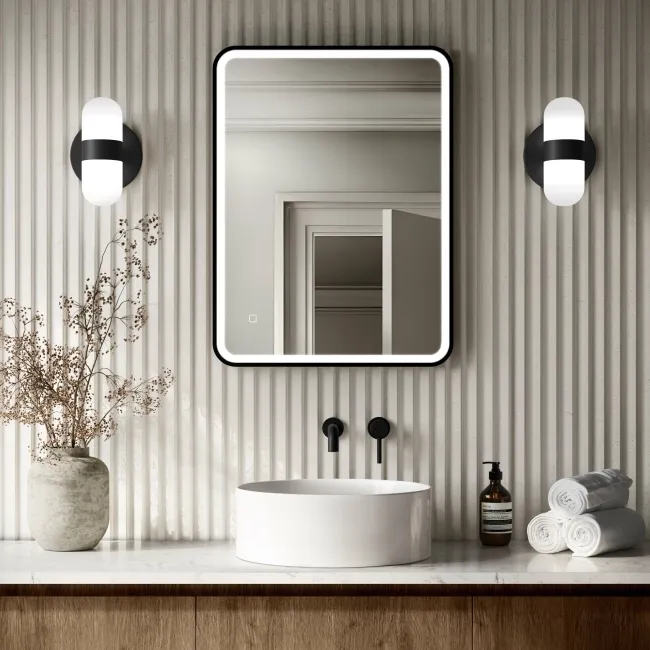 Mila Black Framed Illuminated LED Mirror 800x600mm