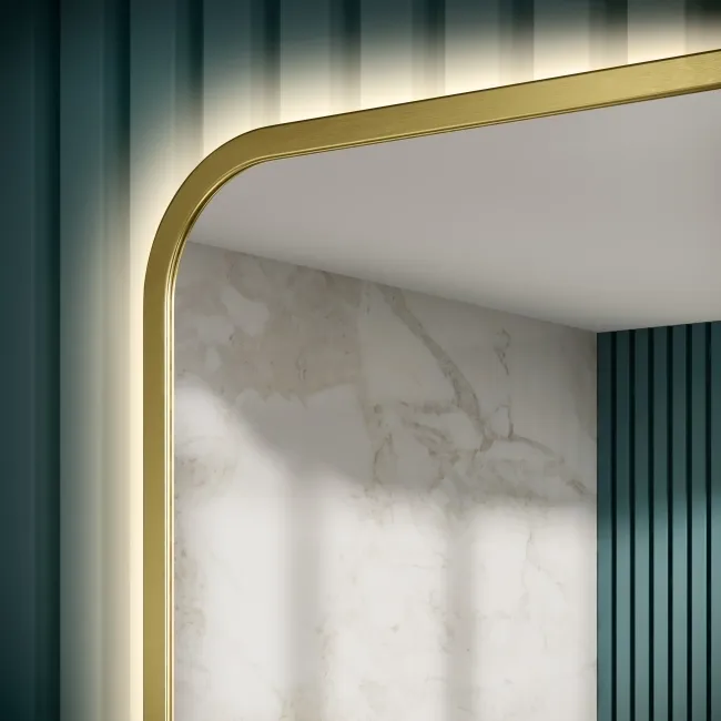 Mila Brushed Brass Backlit Illuminated LED Mirror With BLUETOOTH Speaker 700x500mm