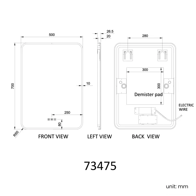 Mila Brushed Brass Backlit Illuminated LED Mirror With BLUETOOTH Speaker 700x500mm
