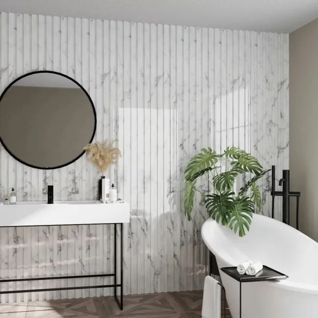 Trepanel Aqua 3D® Waterproof White Marble Slat Wall Panel 3 Pack (Covers 0.87 SQM)