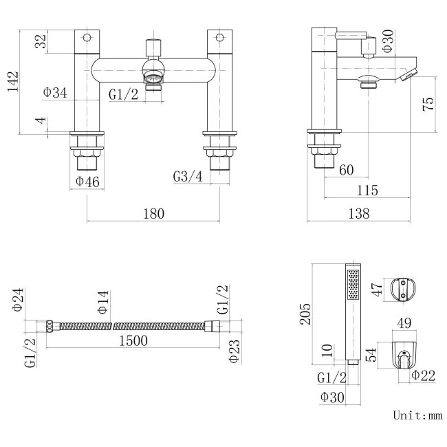 Trent Chrome Basin & Shower Bath Mixer Tap Set