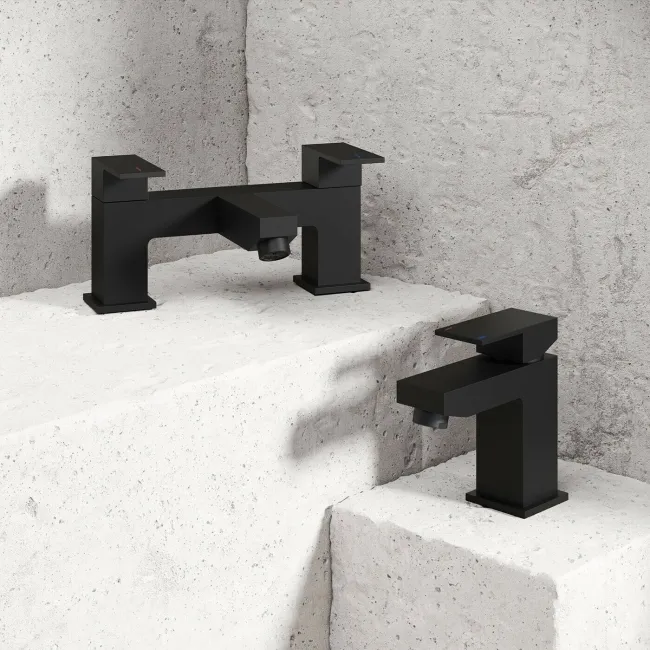 Lea Matt Black Basin & Bath Mixer Tap Set