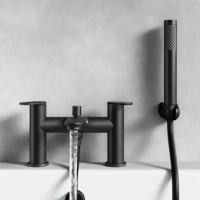 Anker Matt Black Basin & Shower Bath Mixer Tap Set