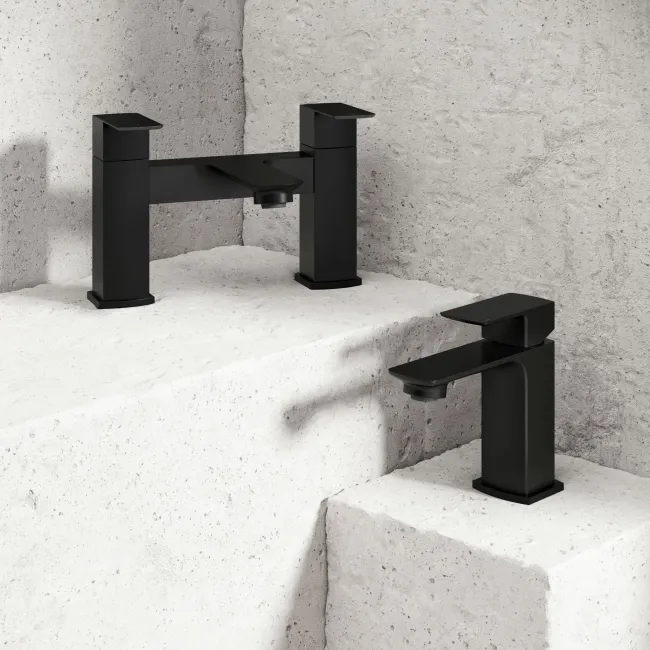 Mersey Matt Black Basin & Bath Mixer Tap Set