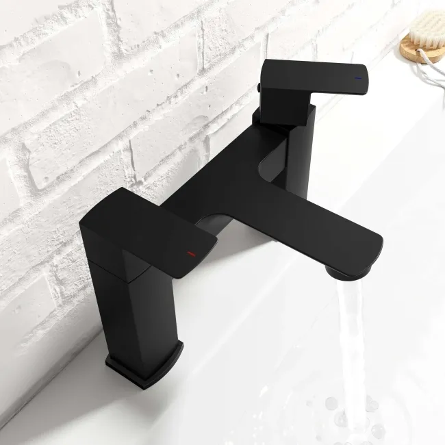 Mersey Matt Black Basin & Bath Mixer Tap Set