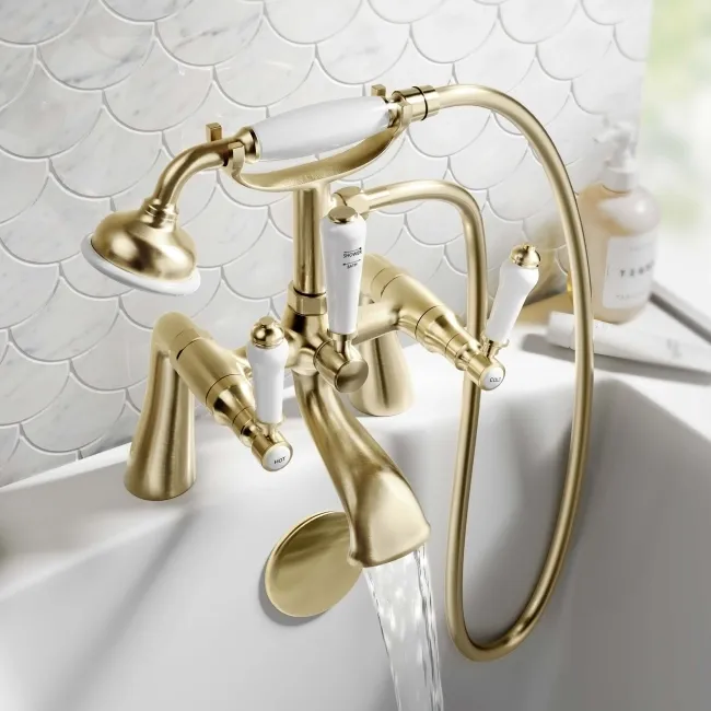 Cherwell Traditional Brushed Brass Basin & Bath Mixer Tap Set