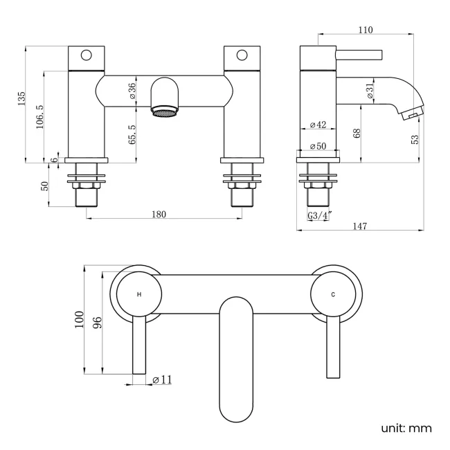 Trent Gunmetal Grey Basin & Bath Mixer Tap Set