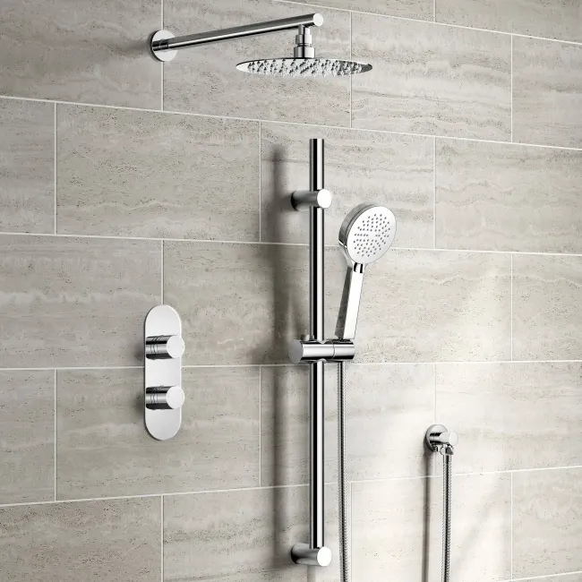 Ballina Premium Chrome Round Thermostatic Shower Set - 200mm Head & Slider Hand Shower