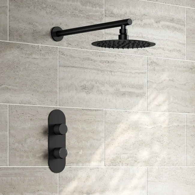 Ballina Premium Matt Black Round Thermostatic Shower Set - 200mm Head