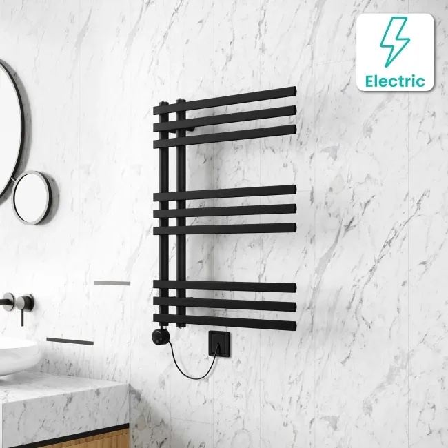 Madrid Electric Matt Black Designer Heated Towel Rail 800x600mm