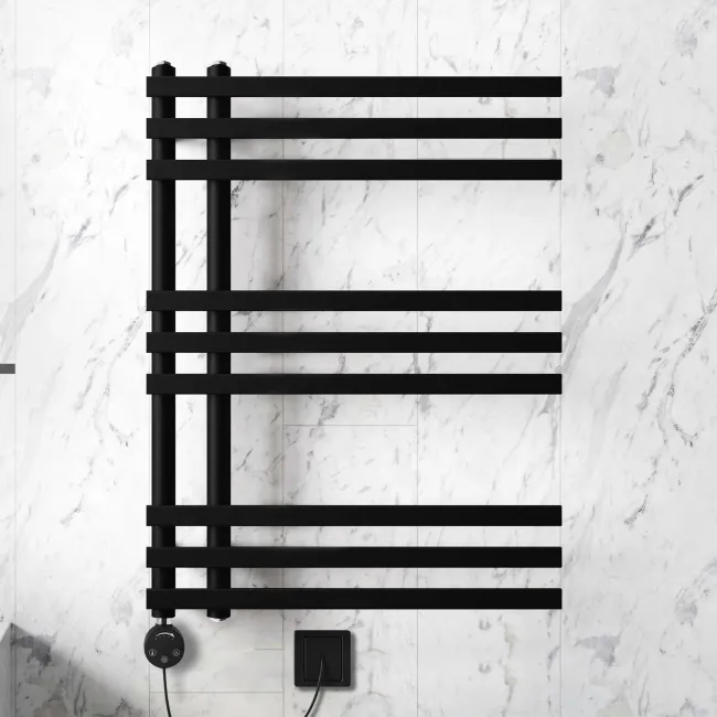 Madrid Electric Matt Black Designer Heated Towel Rail 800x600mm