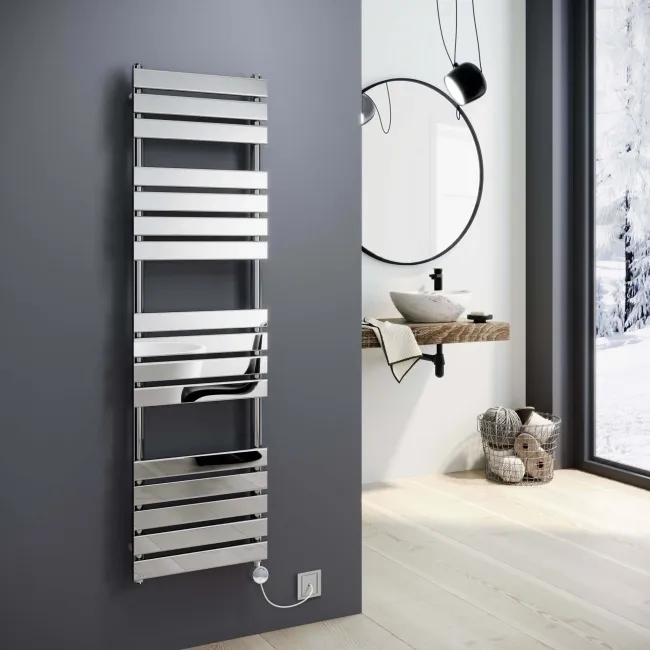 Santorini Electric Chrome Flat Panel Heated Towel Rail 1600x450mm