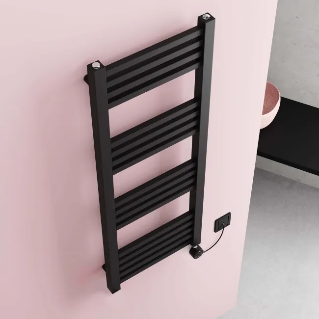 Valetta Electric Matt Black Square Heated Towel Rail 1200x450mm