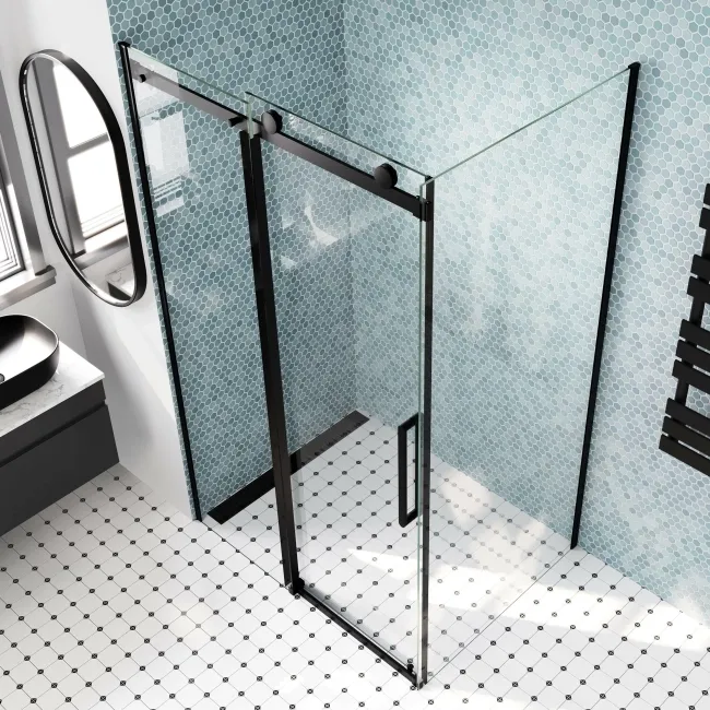 Oslo Matt Black Premium Easy Clean 8mm Sliding Shower Enclosure 1200x900mm