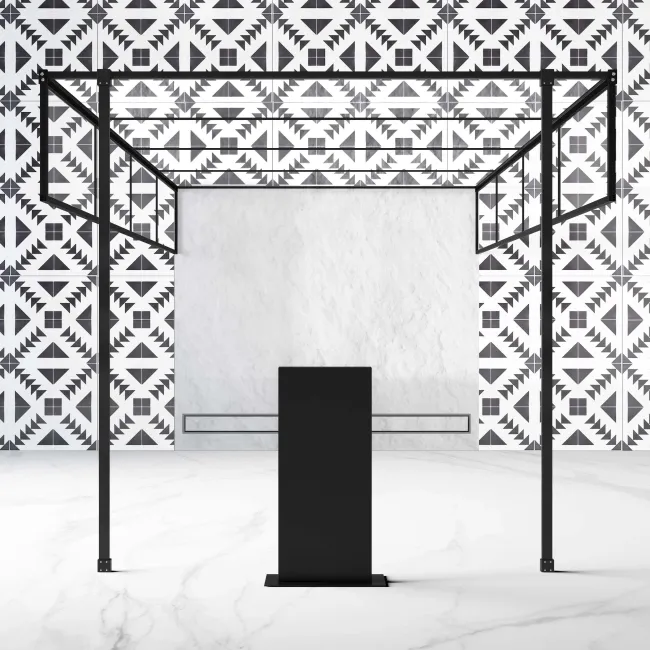 Munich Matt Black Grid 8mm Walk Through Wet Room Shower Glass Panel 1400mm & 250mm Return Panel