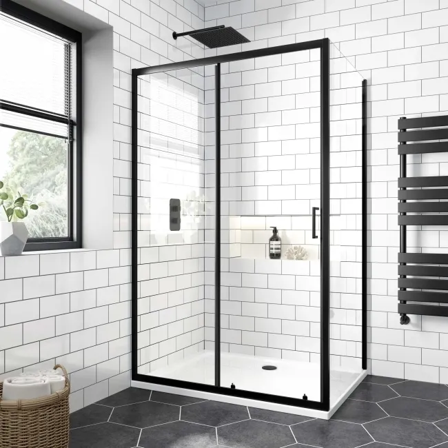 London Matt Black 6mm Sliding Shower Enclosure 1200x760mm