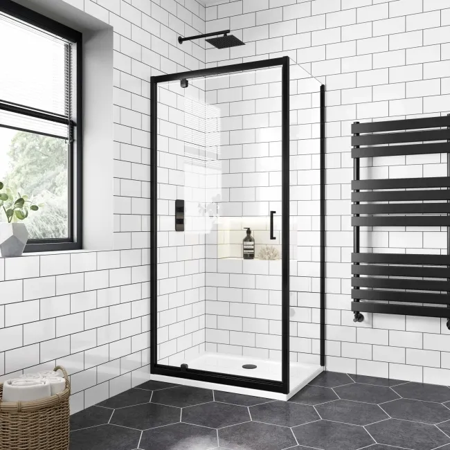 London Matt Black 6mm Pivot Shower Enclosure 900x700mm