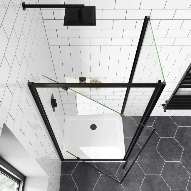London Matt Black 6mm Pivot Shower Enclosure 900x700mm