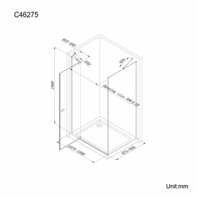 Vienna Matt Black Easy Clean 8mm Hinged Shower Enclosure 1100x900mm