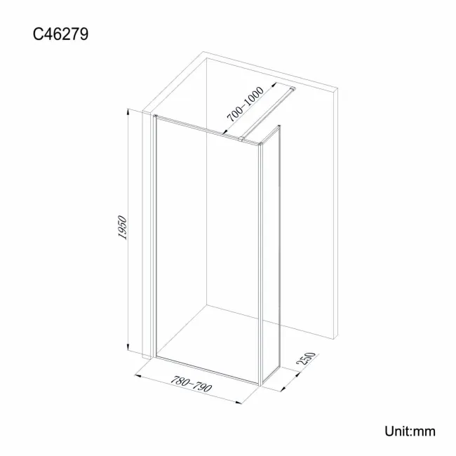 Munich Matt Black Framed 8mm Wet Room Shower Glass 800mm & 250mm Return Panel