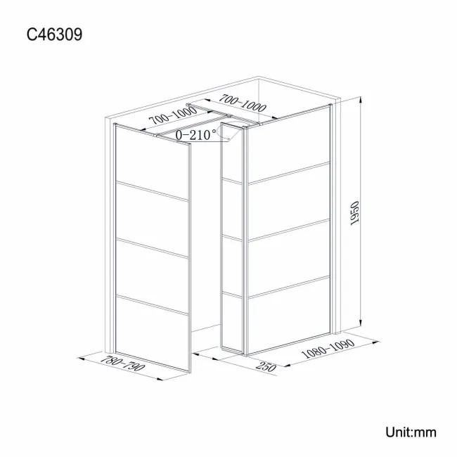 Munich Matt Black Grid 8mm Walk In Shower Enclosure 1100mm & 800mm Glass with Pivotal Return Panel