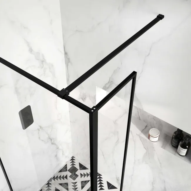 Munich Matt Black Framed 8mm Wet Room Shower Glass 1100mm & 250mm Return Panel