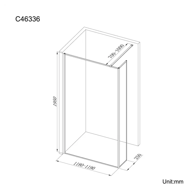 Munich Brushed Brass Framed 8mm Wet Room Shower Glass 1200mm & 250mm Return Panel