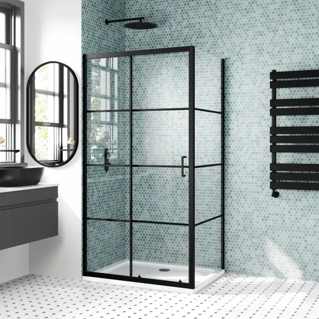 London Matt Black 6mm Sliding Shower Enclosure 1000x760mm