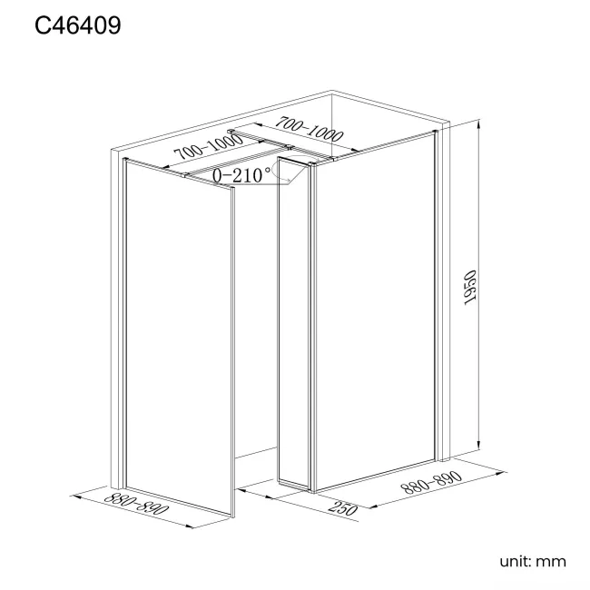 Munich Brushed Brass Framed 8mm Walk In Shower Enclosure 900mm & 900mm Glass with Return Panel