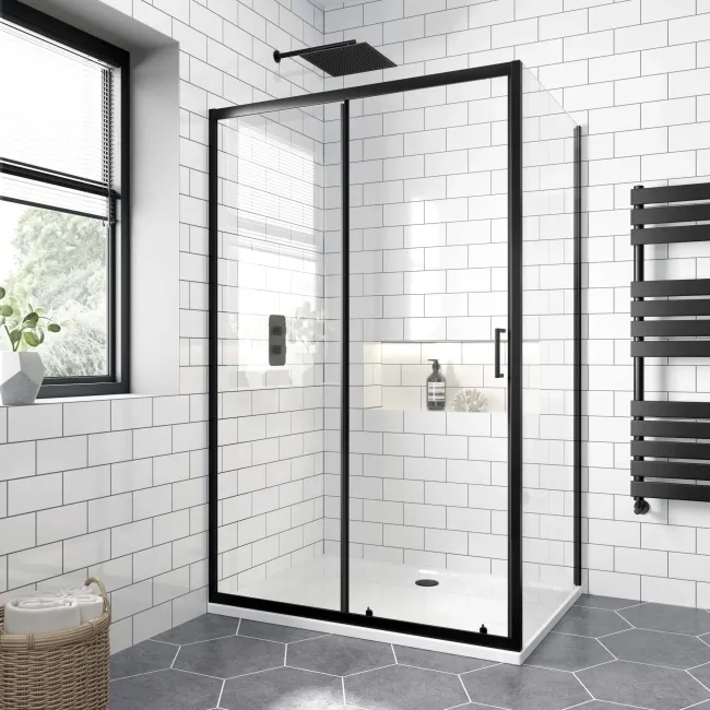 London Matt Black 6mm Sliding Shower Enclosure 1100x760mm