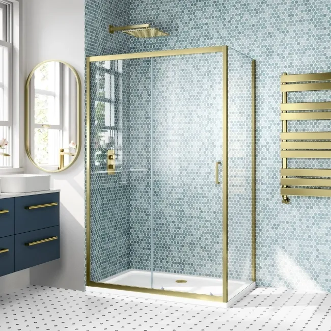 London Brushed Brass 6mm Sliding Shower Enclosure 1200x760mm