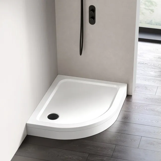 London Offset Quadrant Stone Shower Tray 1000x800mm - Left Handed & Riser Kit