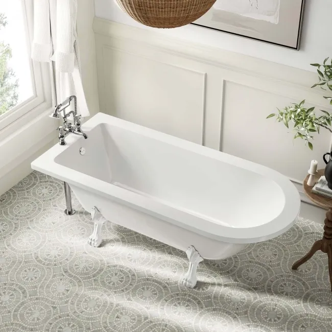 Abingdon 1700mm Single Ended Roll Top Bath - White Feet