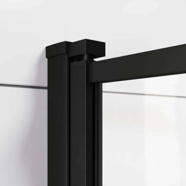 Hereford 1700x700 Square Shower Bath & 6mm Easy Clean Matt Black Grid Bath Screen