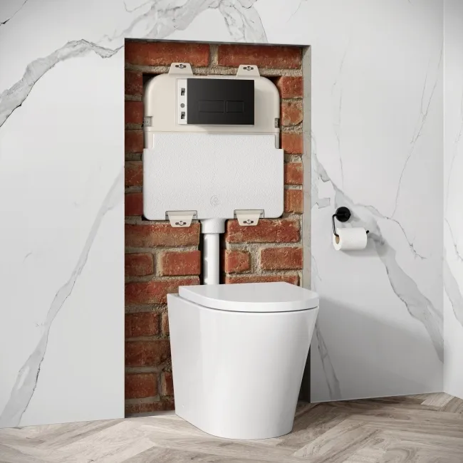 Idaho Pneumatic Concealed Cistern with Matt Black Flush Plate - Square Buttons