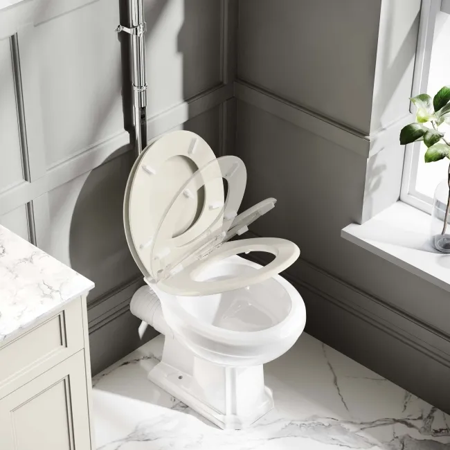 Hudson Traditional Toilet With High-Level Cistern and Chalk White Wooden Seat