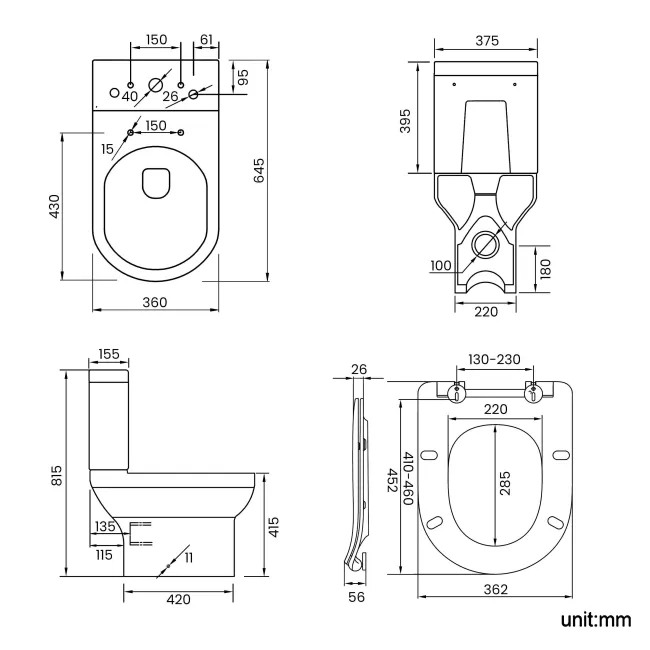 Denver Rimless Close Coupled Toilet With Soft Close Slim Seat
