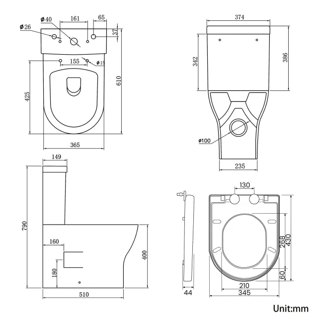 Orlando Rimless Fully Back to Wall Close Coupled Toilet With Soft Close Seat